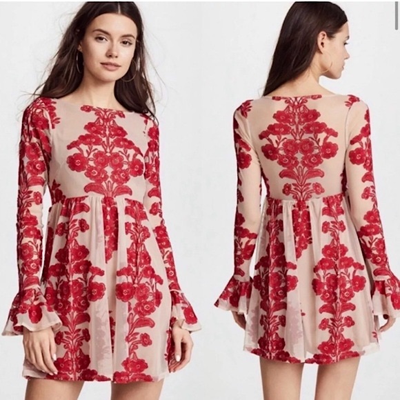 For Love & Lemons Temecula Embroidered Floral Flutter Sleeve Dress - Size M